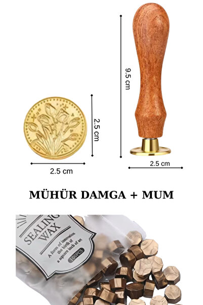 Vox Art Mühür Damga Seti (Ahşap Saplı, Pirinç) GÜL DEMETİ ve 100 Adet Boncuk ...