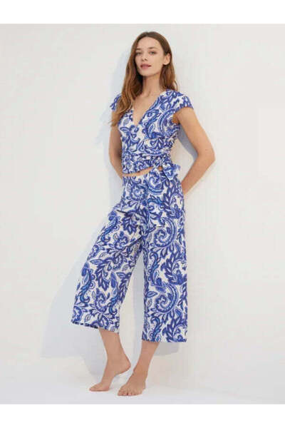 BONJOUR MADAME Σετ πιτζάμες με σχέδια και δέσιμο μπροστά BJM-1749