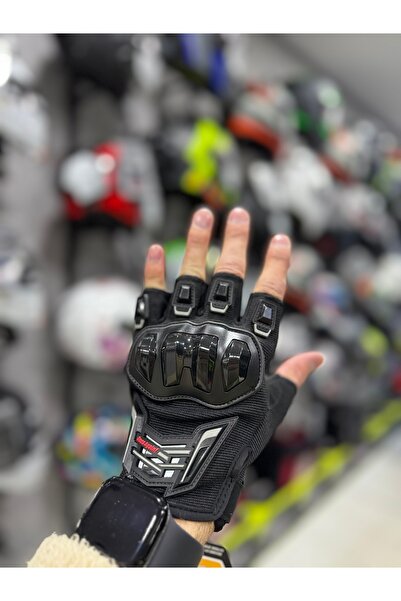 ones againn Unisex PVC Korumalı Kaymaz Yapı Siyah Parmaksız Motosiklet Eldive...