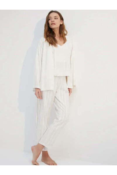 BONJOUR MADAME Ριγέ Παντελόνι Μπουστάιερ, Σετ Πιτζάμες 3 τεμαχίων BJM-1753