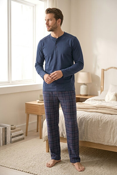 MORRO Ανδρικό σετ πιτζάμες 100% βαμβακερό Ghost με μακρυμάνικο γιακά με κουμπ...