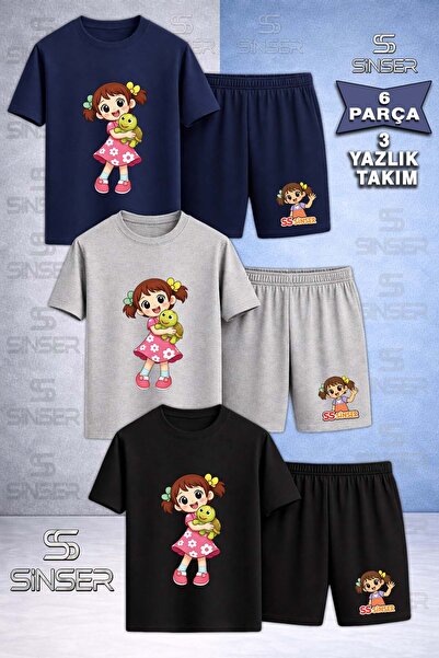 SS SİNSER Children's Sinser Girls' Turtle-Skin Printed Cyclone Neck 3-Piece T...