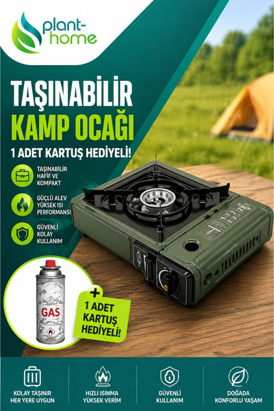 plant-home Taşınabilir Kamp Ocağı | Kartuşlu & Tüplü Kullanım | 1 Adet Gaz Ka...
