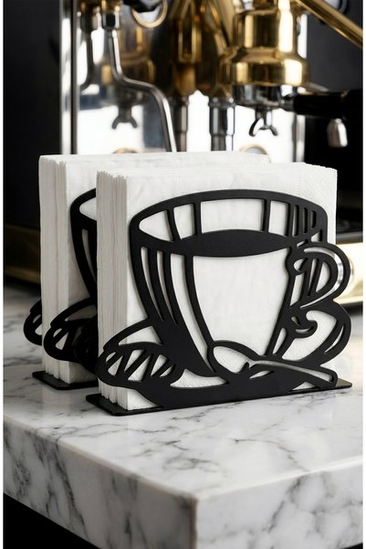 Işıl Concept 2-Piece Metal Napkin Holder Set, Desktop Napkin Holder with Coffee Cup Figure, Table Napkin Holder Set, Table Napkin Holder