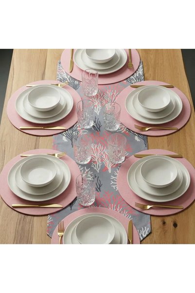 Econice American Service, New Season 6-Piece Pink Color Supla and Runner Cover Pink Coral Set