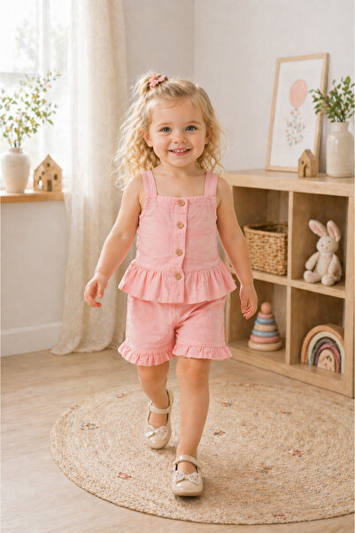 Harika KIDS Baby Girl Linen Fabric Top and Bottom Set - 100% Cotton