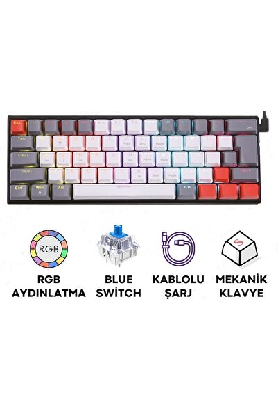 Tastech TK11 Oyuncu Klavyesi Rgb Işıklı Mekanik Şarjlı Kablolu ve Kablosuz Bl...