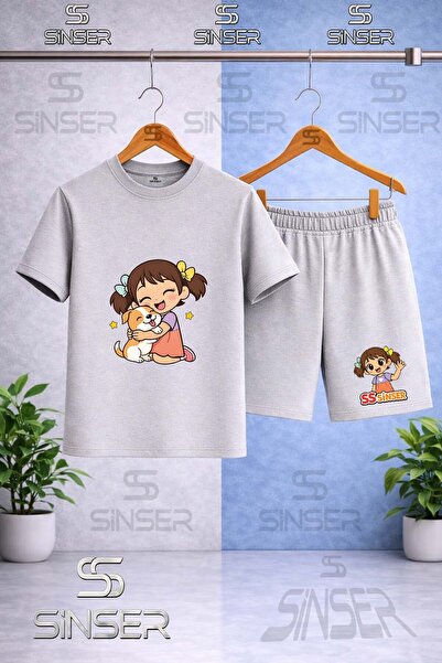 SS SİNSER Παιδικό μπλουζάκι με στάμπα SINSER GIRL HUGGING DOG - Σετ σορτς