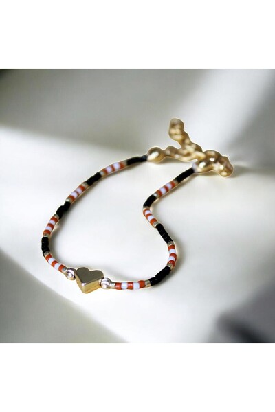 DEHNA Orange Miyuki Bead Heart Adjustable Women's Bracelet Summer Jewelry