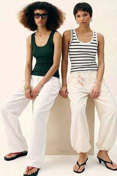 COTENCONCEPT 2 τεμάχια Ριμπ Φιτ μπλουζάκια με κορδόνια, με λαιμόκοψη U, μπροσ...