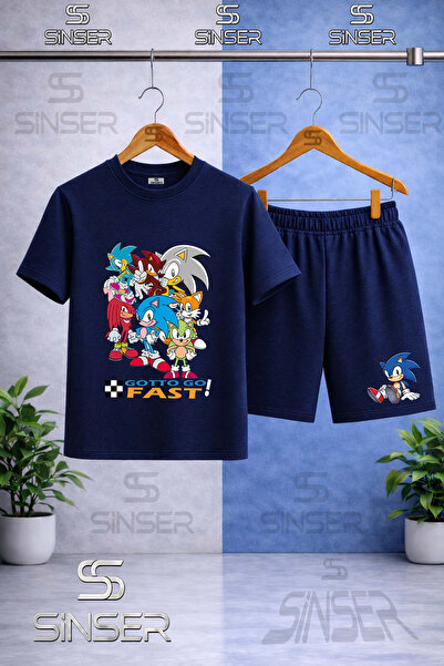 SS SİNSER Children's Snic Gotto Fast Coklu Printed Crew Neck T-Shirt - Shorts...