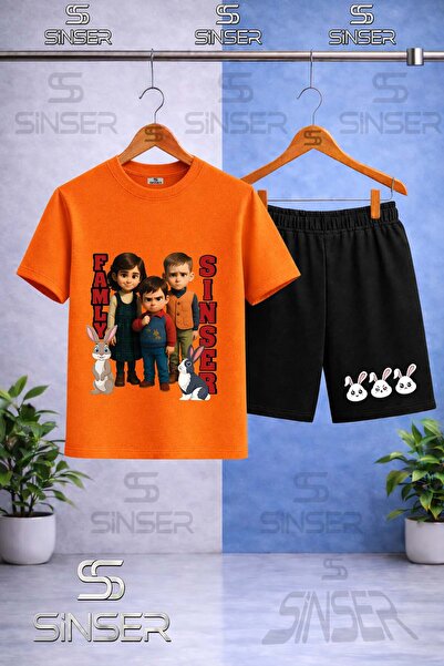 SS SİNSER Children's Sinser Yazili Tavsan Printed Crew Neck T-Shirt - Shorts Set