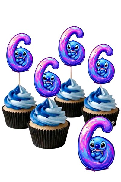 telaşe memuru Stitch 10 Adet Cupcake Pasta Süsü - Stitch 6 Yaş Şekilli Kürdan...