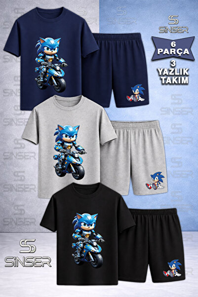 SS SİNSER Παιδικό SNIC MOTORA BINEN Σετ μπλουζάκι 3 τεμαχίων με στάμπα και σορτς