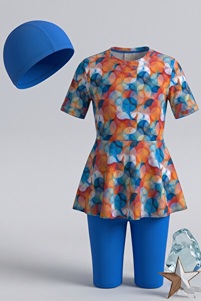 CUPSEA Κοριτσίστικο μαγιό τριών τεμαχίων με κοντό μανίκι, φούστα και κολάν