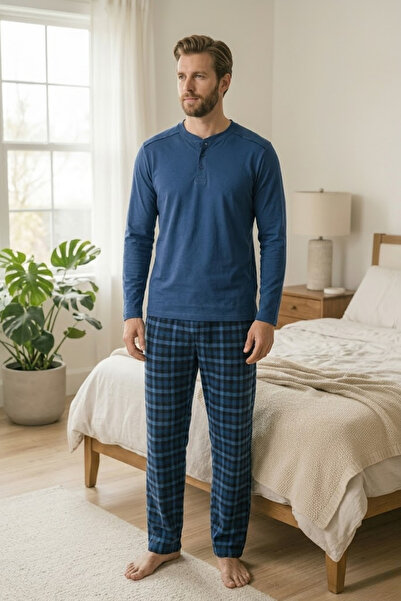 MORRO Ανδρικό σετ πιτζάμες 100% βαμβακερό Ghost με μακρυμάνικο γιακά με κουμπ...