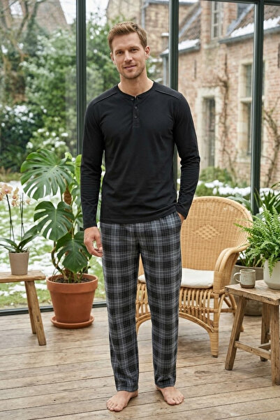 MORRO Ανδρικό σετ πιτζάμες 100% βαμβακερό Ghost με μακρυμάνικο γιακά με κουμπ...