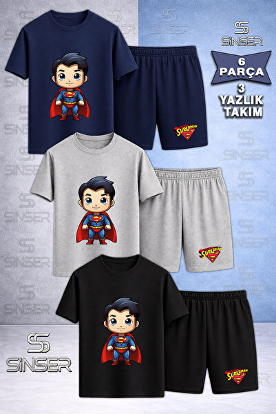 SS SİNSER Children's Sprman Cocuk Tekli Printed Crew Neck 3-Piece T-Shirt - S...