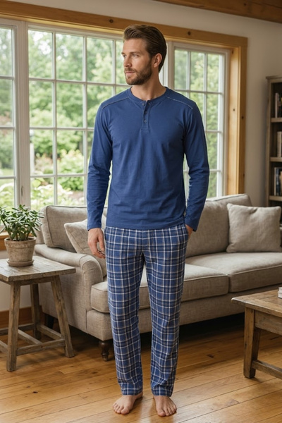 MORRO Ανδρικό σετ πιτζάμες 100% βαμβακερό Ghost με μακρυμάνικο γιακά με κουμπ...