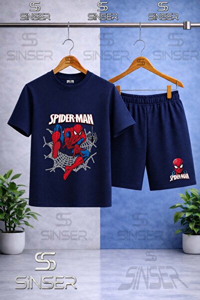 SS SİNSER Children's Orumcekman Agli Ag Atan Printed Crew Neck T-Shirt - Shor...