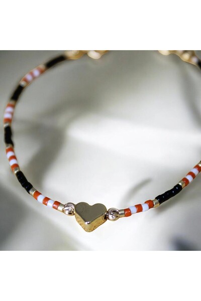 DEHNA Orange Miyuki Bead Heart Adjustable Women's Bracelet Summer Jewelry