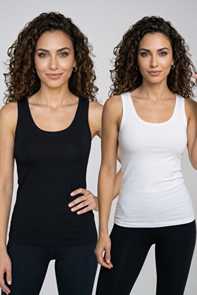 fevien Women's 2-Pack Thick Strap U-Neck Cotton Basic Undershirt - Extra Ribb...