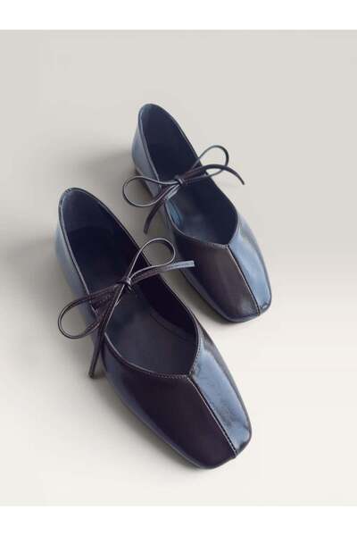 Nil Shoes Μπαλαρίνες Meri Acı Kahve με δερμάτινο δέσιμο