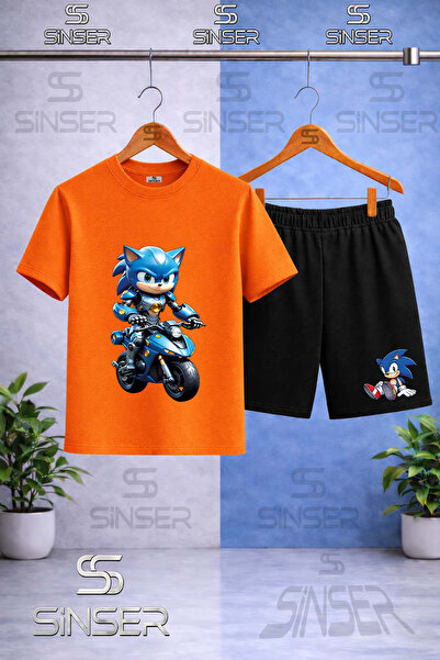 SS SİNSER Παιδικό SNIC MOTORA BINEN Μπλουζάκι με στάμπα με λαιμόκοψη - Σετ σορτς