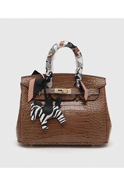 silora Classic Crocodile Pattern Handbag with Twill Accessory