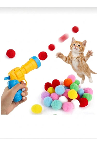 GenelTedarik Kedi Oyuncağı Renkli Yumuşak Peluş Pompon Fırlatan İnteraktif Eğ...