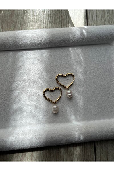 Pel Design Real Pearl Heart Steel Hoop Earrings Handmade
