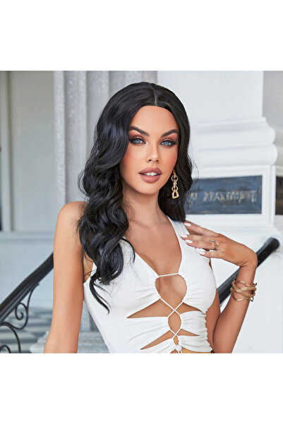 Generic Brand شعر مستعار طويل من التول باللون الأسود
