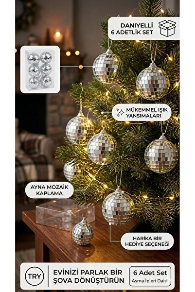 TeknoEser 6 Adet Aynalı Disko Topu Yılbaşı Ağaç Süsü - 4 cm Mozaik Dekoratif ...