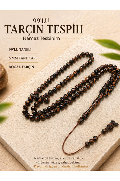 QELA COLLECTION 99’lu Tarçın Tesbih 6 mm Doğal Namaz Tesbihi Dayanıklı İp Rah...