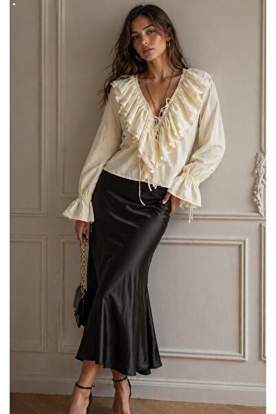 DİMA Long Sleeve Blouse with Ruffle Collar and Sleeves