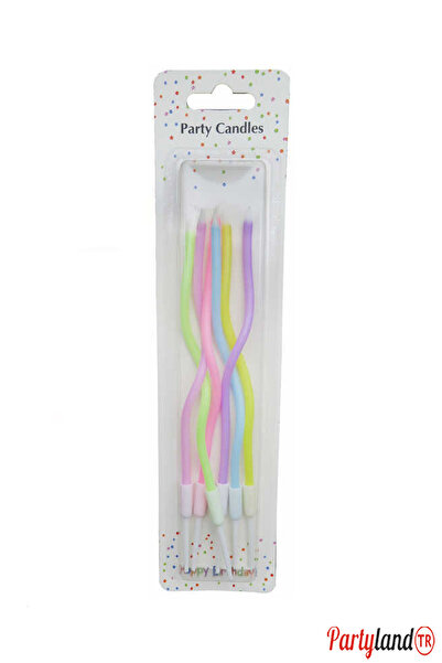 PartylandTR Makaron Karışık Pasta Mumu 15 Cm. Burgulu Spiral 6 Adet