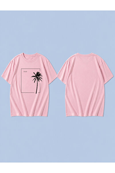 LORVEX GOOD VIBES PALM Tricou unisex supradimensionat, imprimat, 100% bumbac,...