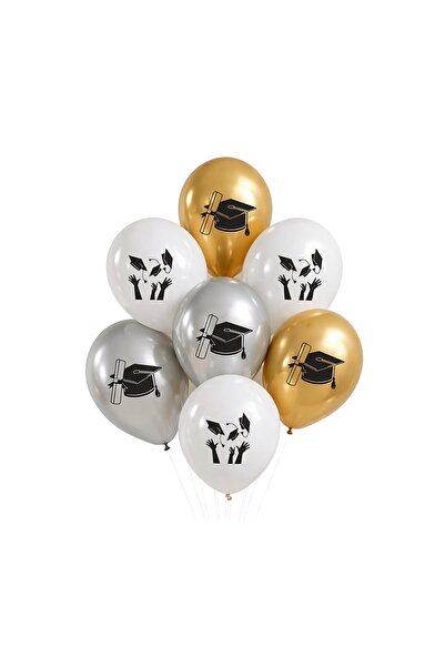 Patladı Gitti Graduation Party Set – 10-Piece Balloon Set in Gray, Gold, and ...