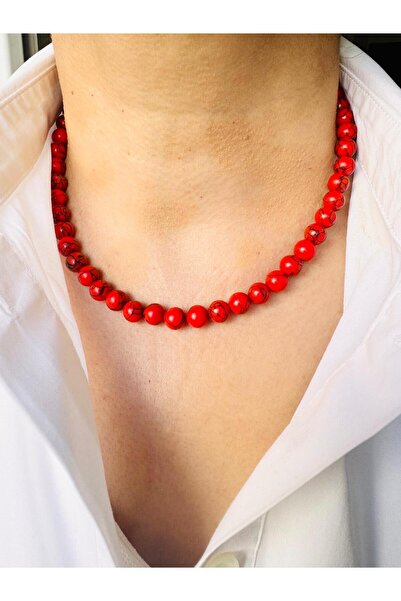 DEVİ fashion Howlite (8mm) Natural Stone Necklace 43 cm