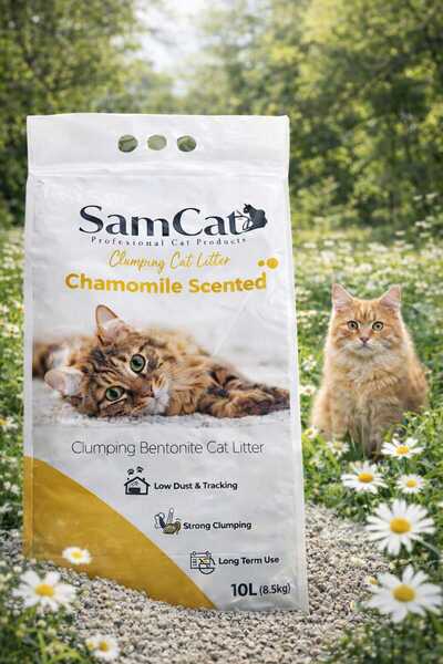 Samcat Papatya kokulu topaklanan tozsuz kedi kumu 10 LT (8,5 KG)