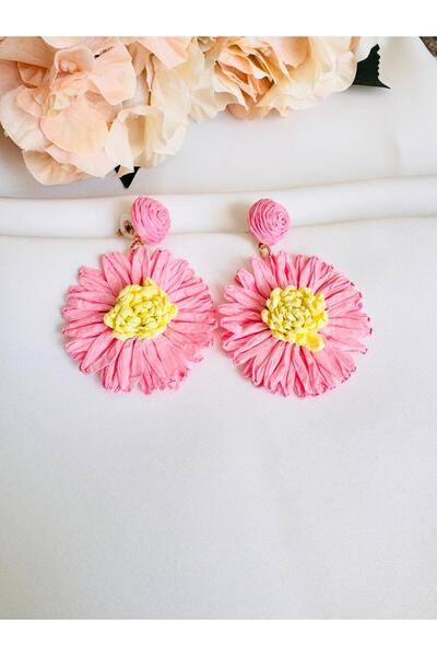 DEVİ fashion Daisy Straw Flower Earrings 6 cm