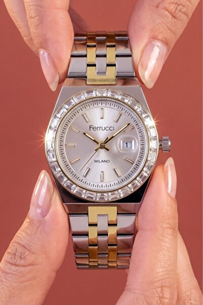 Ferrucci Kadın Kol Saati 32 mm Metalik Kadran Tarih Göstergeli Çelik Kordon B...