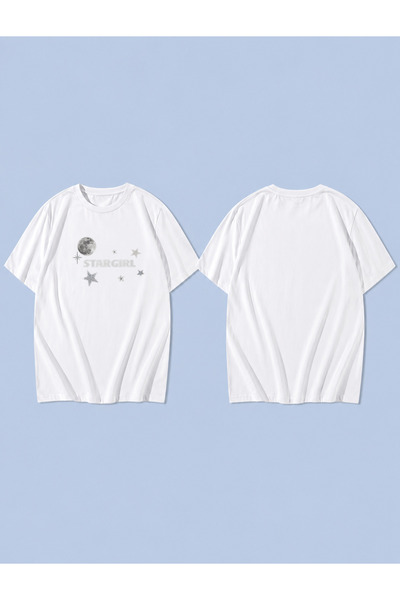 LORVEX STAR GIRLL Tricou unisex supradimensionat, imprimat, 100% bumbac, cu c...
