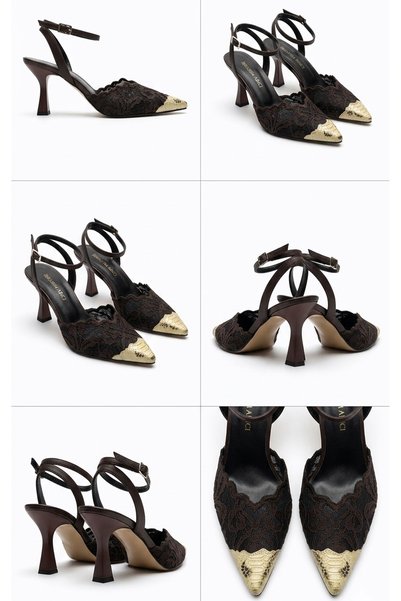 Moira Shoes Women's Brown Lace Ankle Strap Stiletto Shoes with Gold Tip Detail