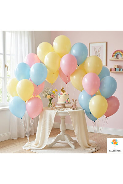baloss fer Macaron Balloon Set 20 Pieces Yellow Blue Pink Birthday Party Deco...