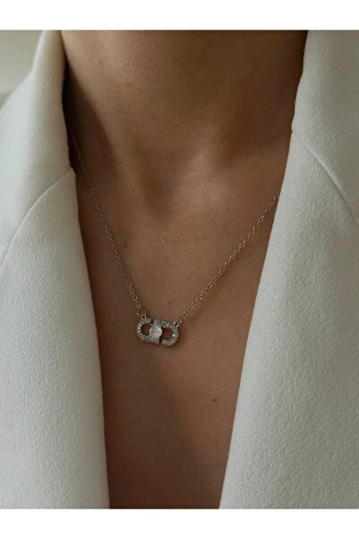 ANKA JEWELLRY ZİRKON TAŞLI KİLİT FORM MİNİMAL ÇELİK KADIN KOLYE