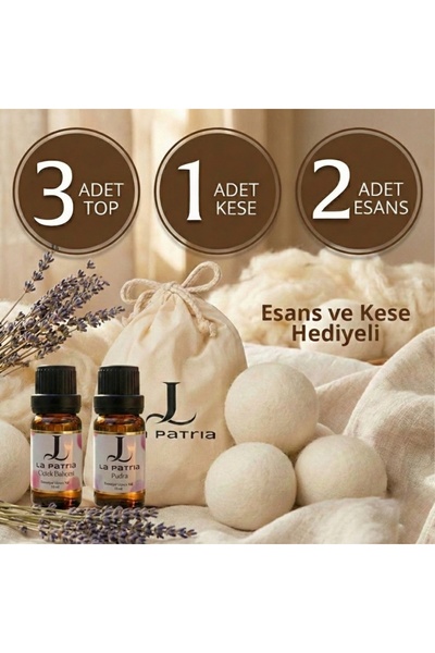 LaPatria 3 Adet Xxxl Çamaşır Yün Kurutma Topu ve Koku Seti - Kurutma Makinesi İçin - Yerli üretim