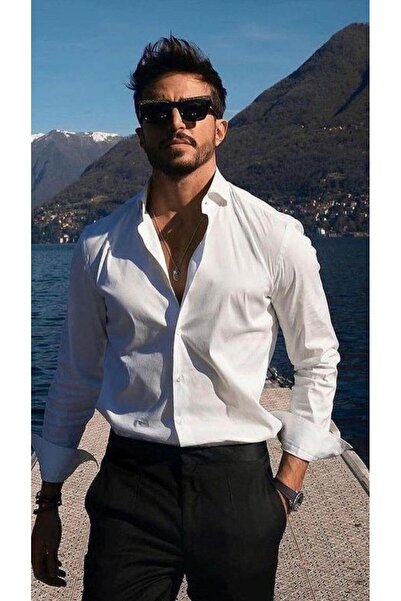 sunfyre Men's Slim Fit Narrow Cut Solid Hard Collar Long Sleeve Shirt