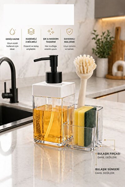 Countertop Kitchen Bathroom Liquid Soap Dispenser Kitchen Dishwasher with Sponge and Brush Bowl Liquid Soap Dispenser