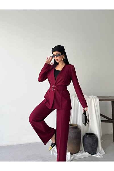 Bella Breeze Γυναικείο Παντελόνι με Λεπτομέρεια Πιέτες και Διπλή Ζώνη, Σετ Μπ...